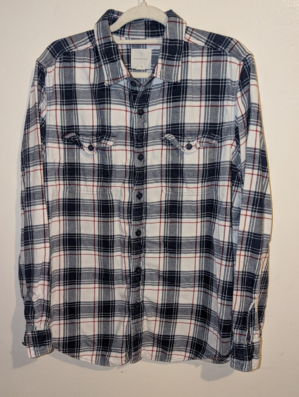American Eagle Outfitters Blue, White & Red Plaid Button-Down Shirt Size XL